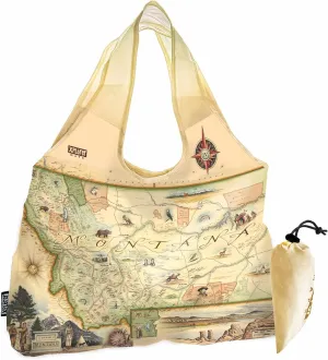 Montana State Map Pouch Tote with Handles – Reusable, Eco-Friendly Grocery Shopping Bag, Foldable Heavy-Duty Nylon, 18" x 25"
