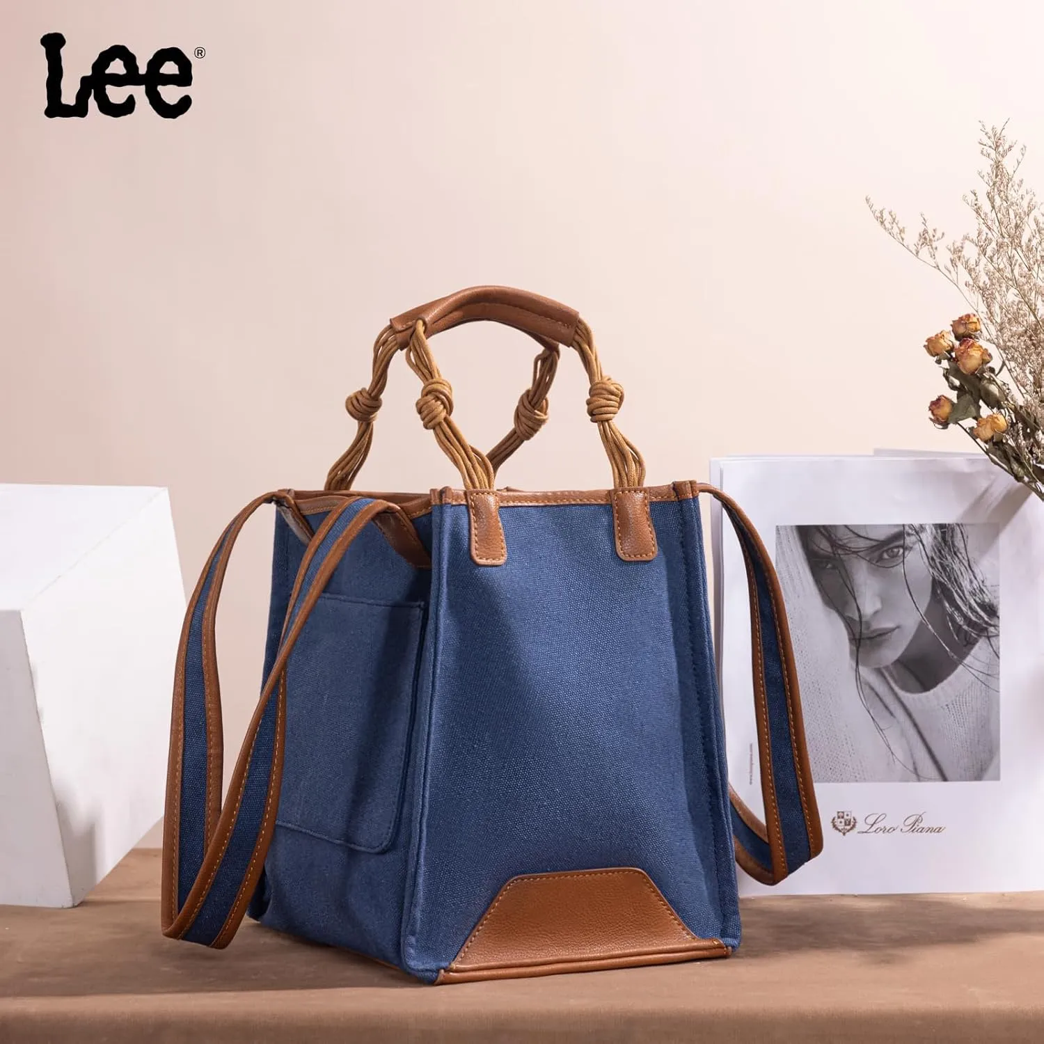 Montana West x Lee Canvas Tote Bag for Women Square Shoulder Handbag with Multiple Pockets for Work