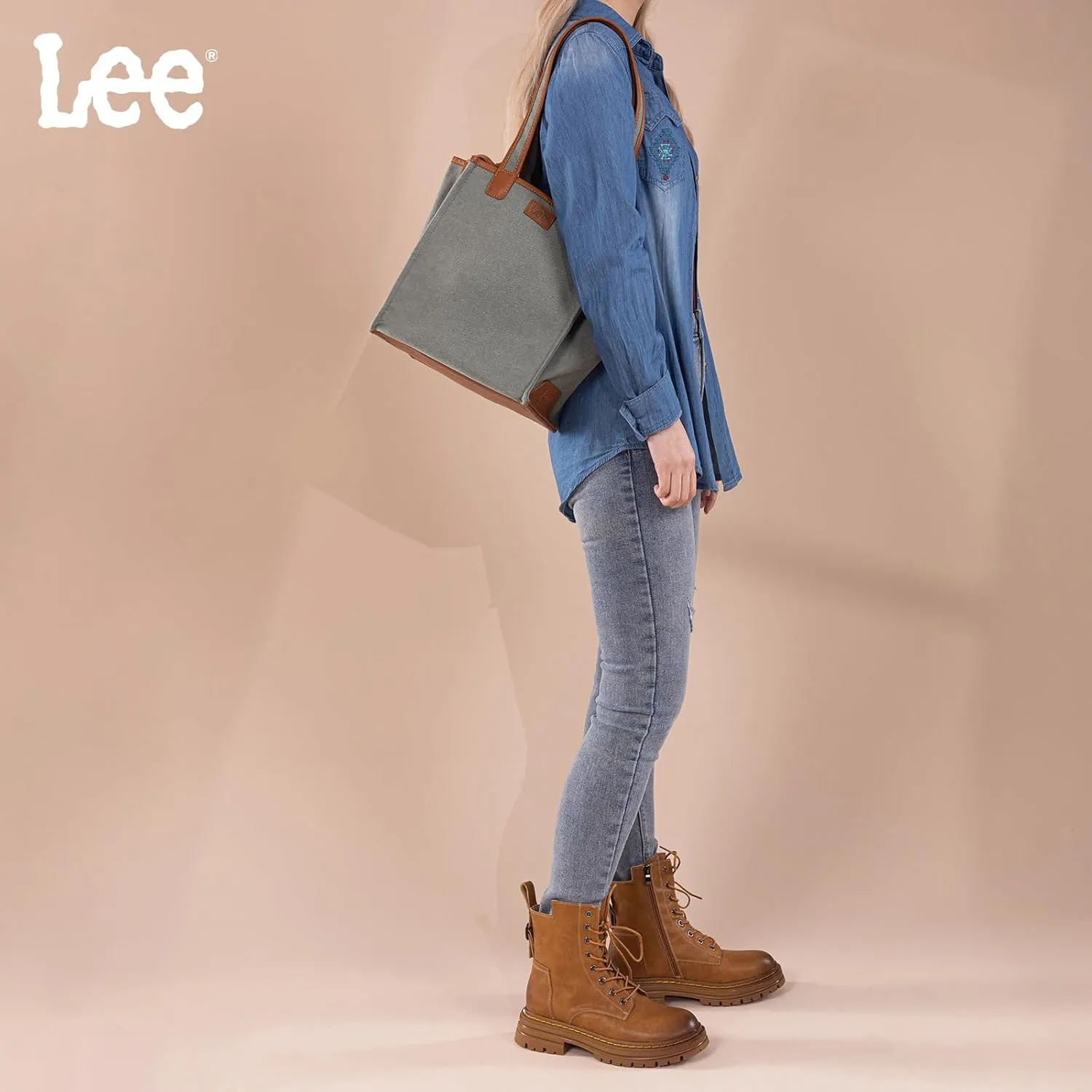 Montana West x Lee Canvas Tote Bag for Women Square Shoulder Handbag with Multiple Pockets for Work