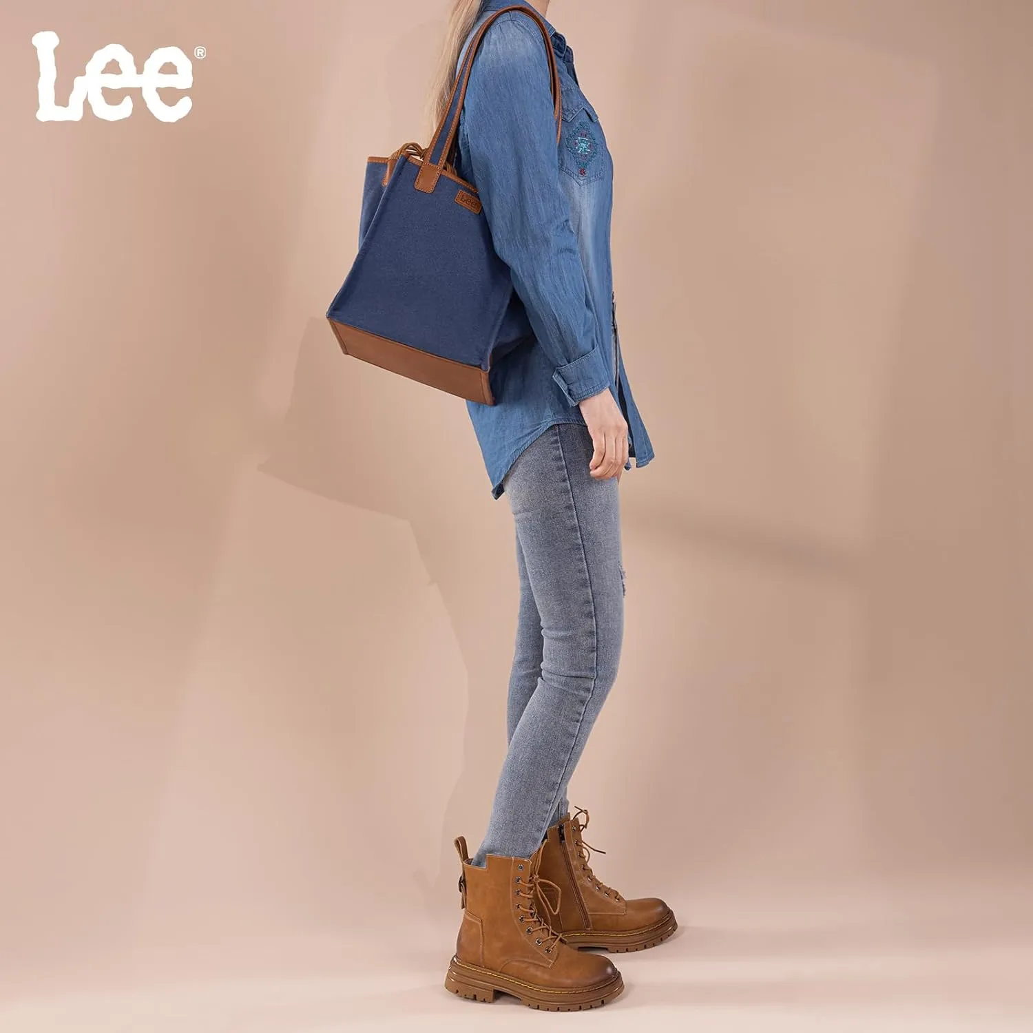 Montana West x Lee Canvas Tote Bag for Women Square Shoulder Handbag with Multiple Pockets for Work