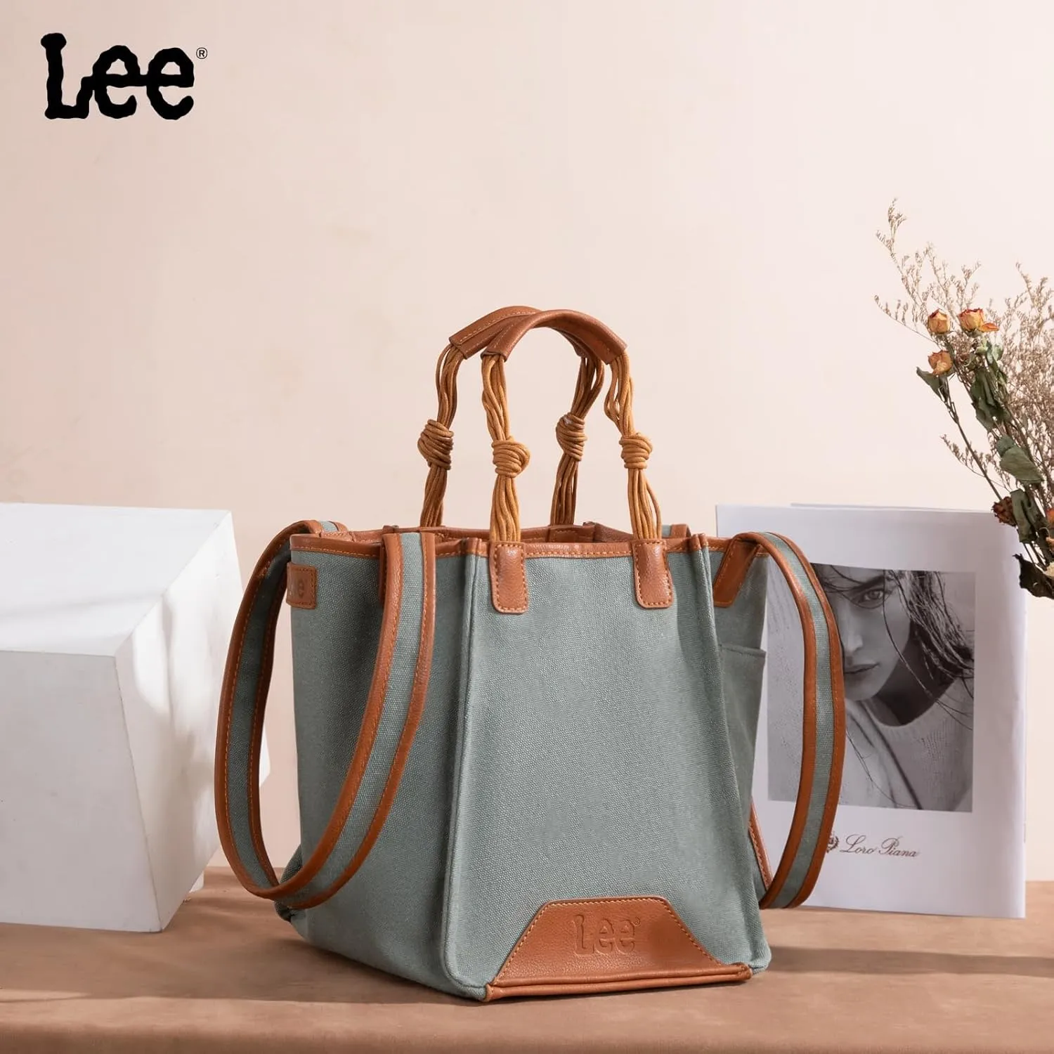 Montana West x Lee Canvas Tote Bag for Women Square Shoulder Handbag with Multiple Pockets for Work