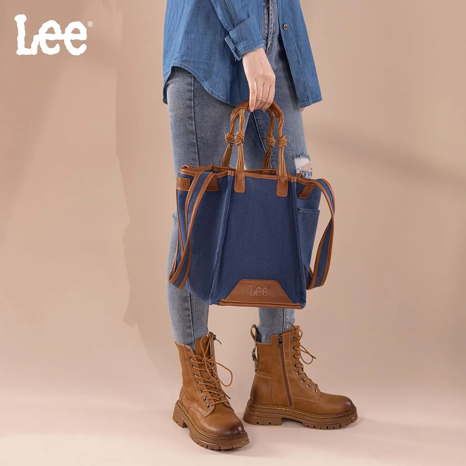 Montana West x Lee Canvas Tote Bag for Women Square Shoulder Handbag with Multiple Pockets for Work