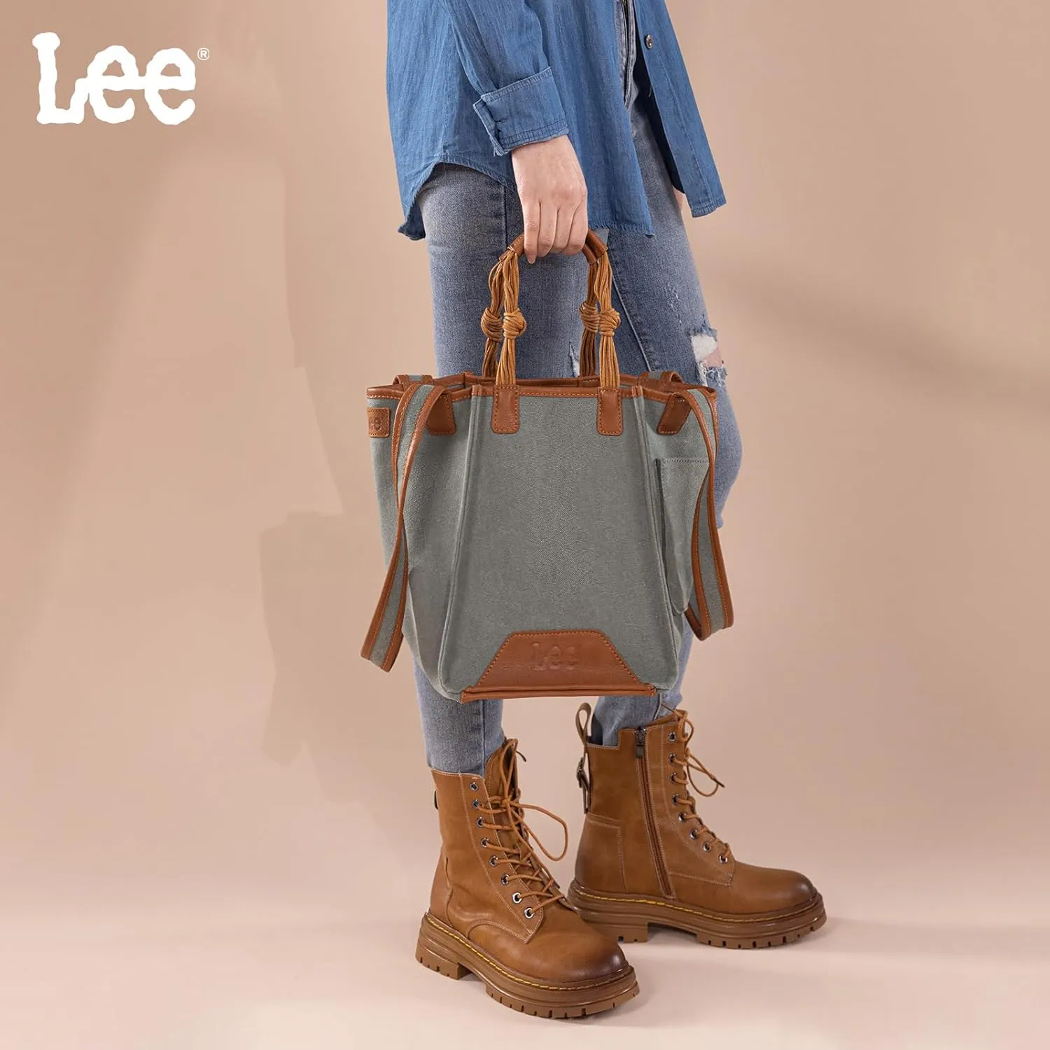 Montana West x Lee Canvas Tote Bag for Women Square Shoulder Handbag with Multiple Pockets for Work