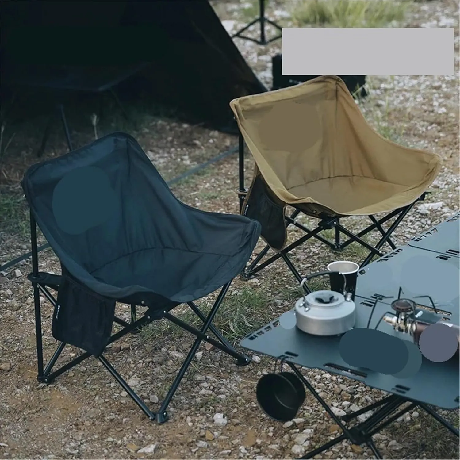 Moon Chair Camping Outdoor Folding Portable 600D Oxford Cloth Recliner Fishing Stool Beach Picnic Table Chairs(Khaki)