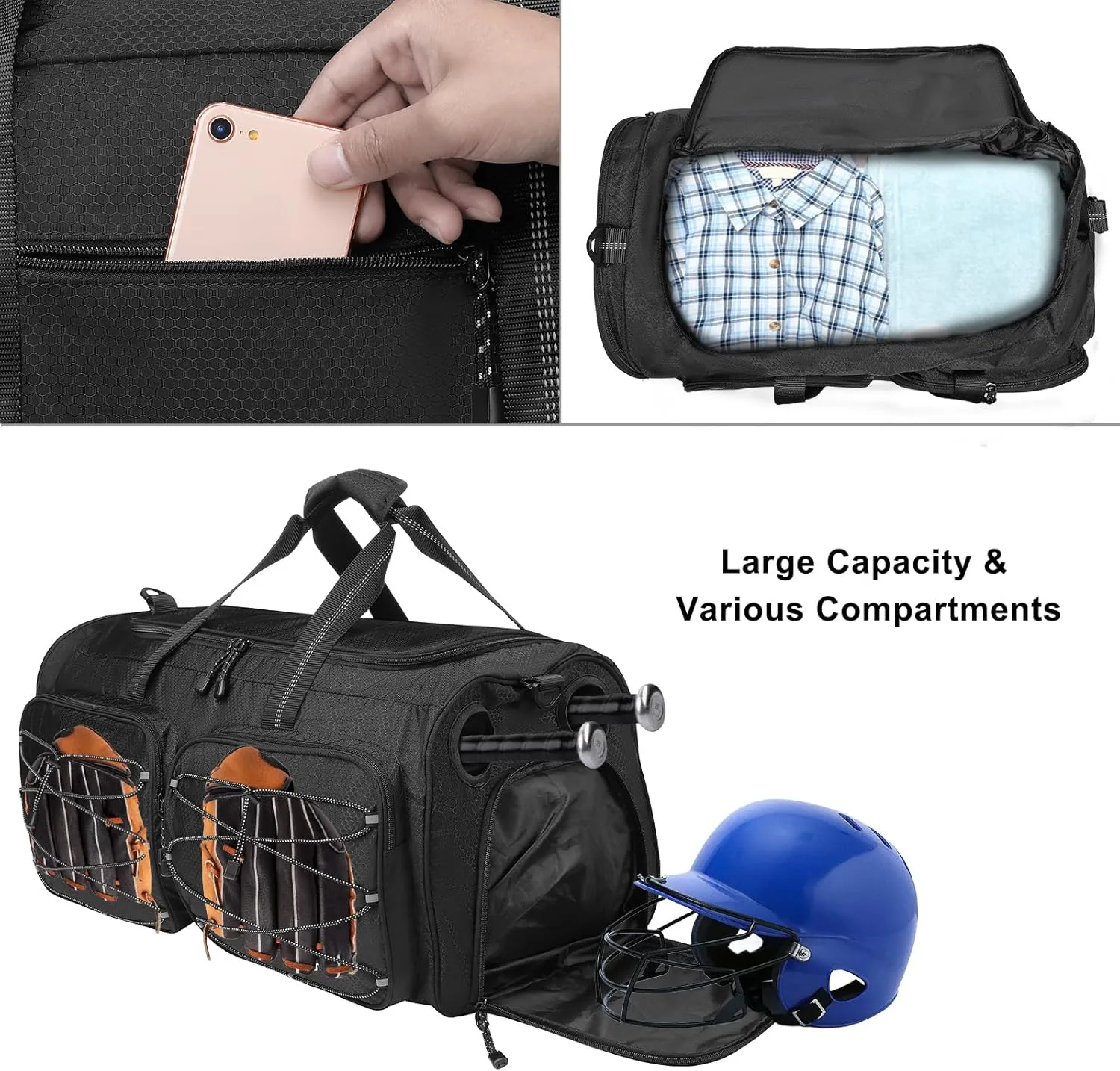 MOSISO Baseball Bat Bag, Large Capacity Catchers Gear Duffle Bag with Shoe Compartment&Adjustable Shoulder Strap&Handle for Training Gear Sports Gym Equipment