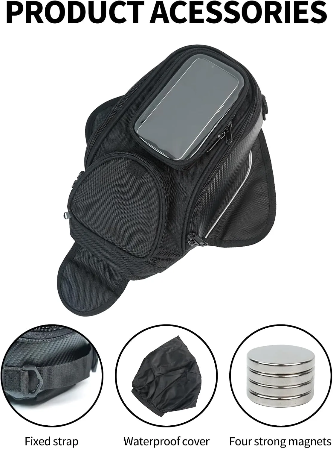 Motorcycle Tank Bag Universal Waterproof Oxford Fabric with Strong Magnetic，Magnetic Tank Bag, fits Harley Davidson, Indian, Honda, Yamaha, Suzuki and more