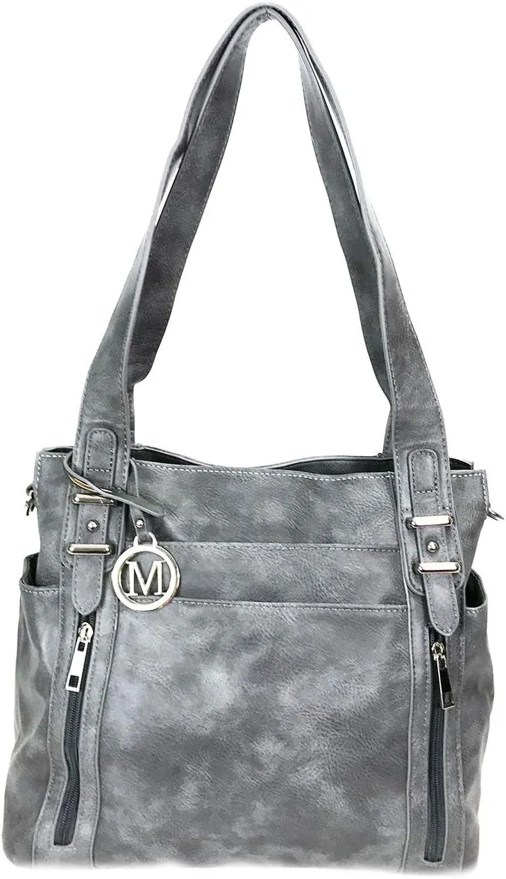 Multi Pockets Double Handles Faux Leather Concealed Carry Purse with Hidden Locking Zipper