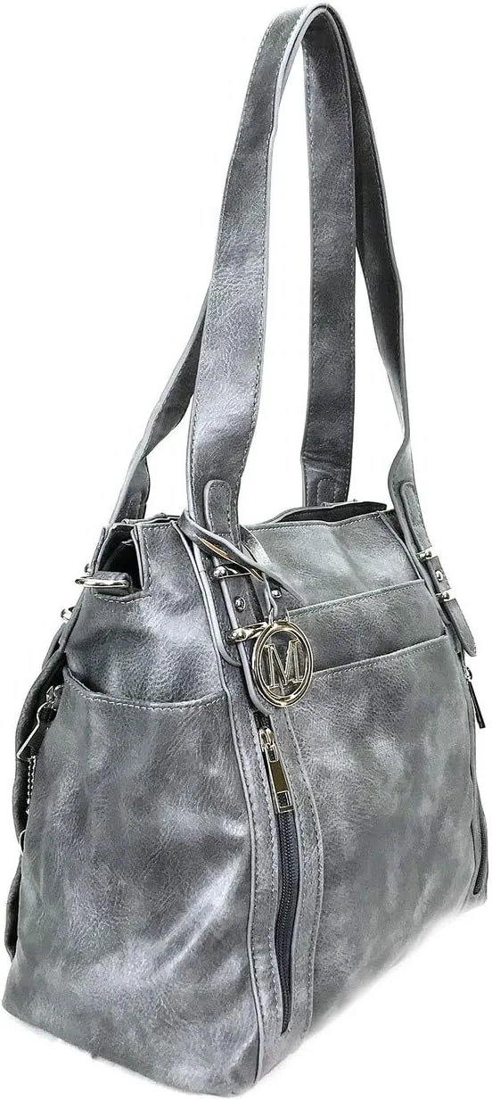 Multi Pockets Double Handles Faux Leather Concealed Carry Purse with Hidden Locking Zipper