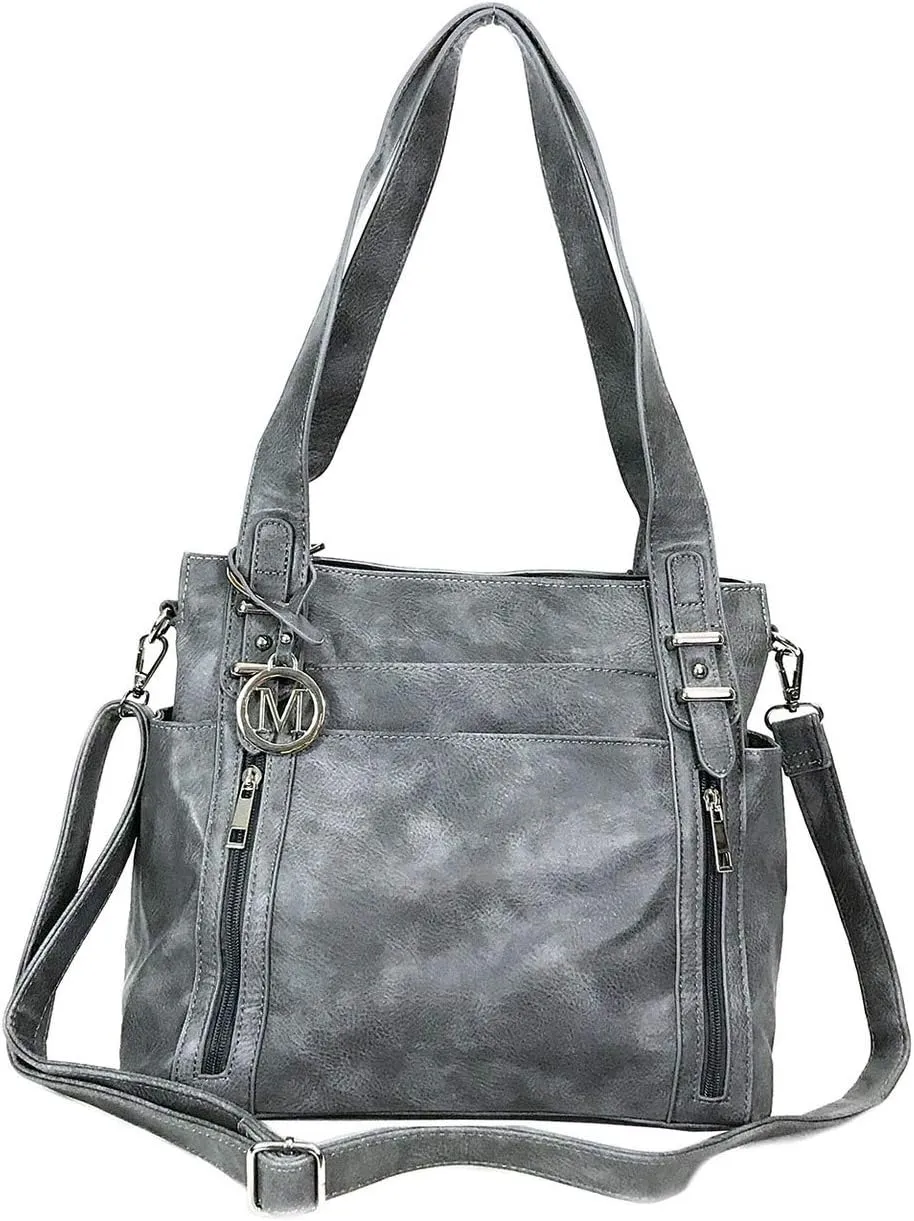 Multi Pockets Double Handles Faux Leather Concealed Carry Purse with Hidden Locking Zipper