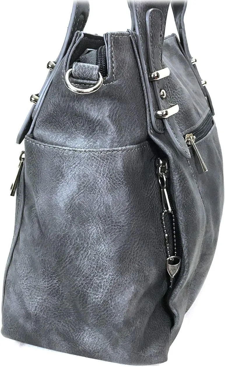 Multi Pockets Double Handles Faux Leather Concealed Carry Purse with Hidden Locking Zipper