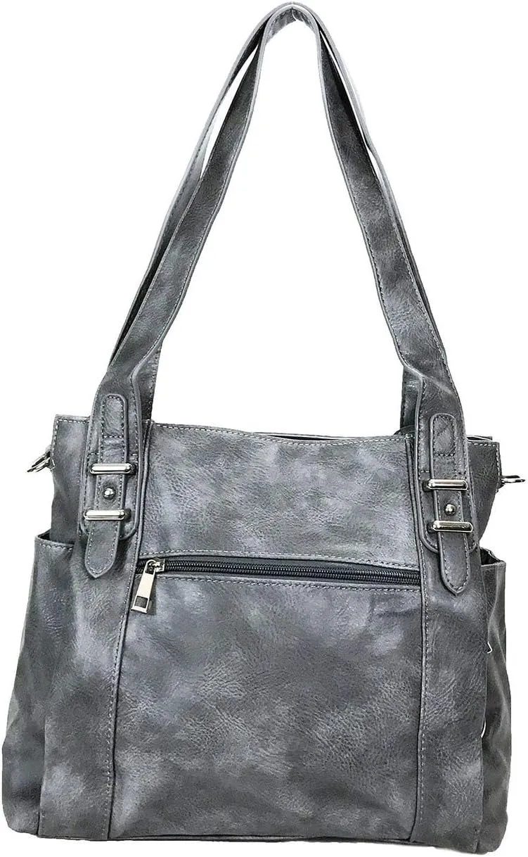 Multi Pockets Double Handles Faux Leather Concealed Carry Purse with Hidden Locking Zipper
