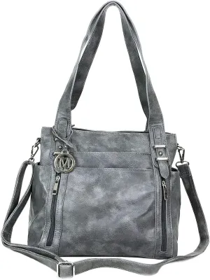 Multi Pockets Double Handles Faux Leather Concealed Carry Purse with Hidden Locking Zipper