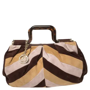Multicolor Suede  Tortoise Handle Tote