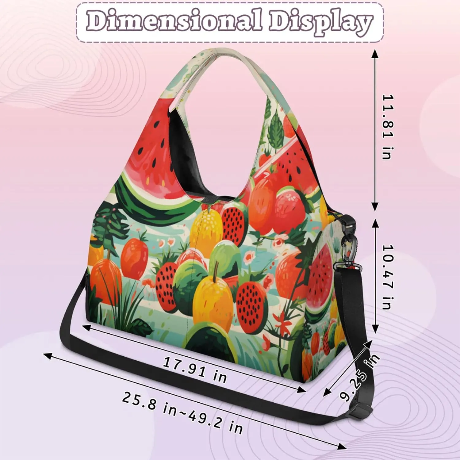 Multifruit Garden Waterproof Gym Bag for Men Women, Sports Duffel Bag with Shoe Compartment Yoga Mat Holder, Portable Large Travel Bag for Fitness, Camping, Weekend Trips