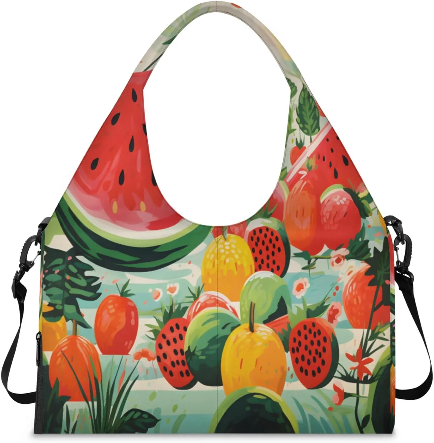Multifruit Garden Waterproof Gym Bag for Men Women, Sports Duffel Bag with Shoe Compartment Yoga Mat Holder, Portable Large Travel Bag for Fitness, Camping, Weekend Trips