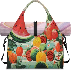 Multifruit Garden Waterproof Gym Bag for Men Women, Sports Duffel Bag with Shoe Compartment Yoga Mat Holder, Portable Large Travel Bag for Fitness, Camping, Weekend Trips