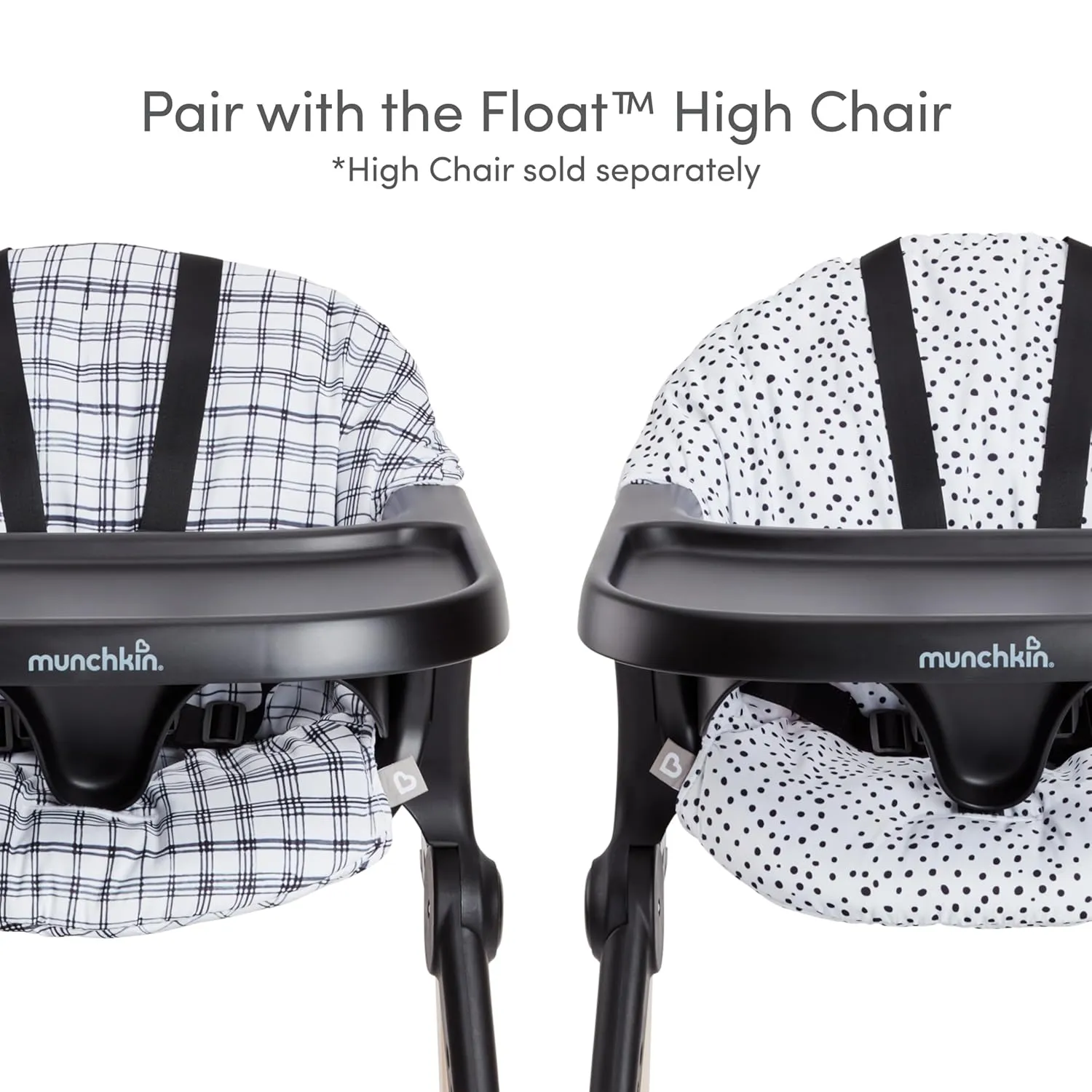 Munchkin Early Feeding Support Cushion for Float High Chair - Reversible, Machine Washable, Modern Design, Perfect for Starting Solids, Black/White