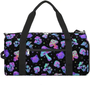 Mushroom Cat Sport Gym Duffle Travel Bag with Shoe Compartment,Wet Pocket for Men and Women