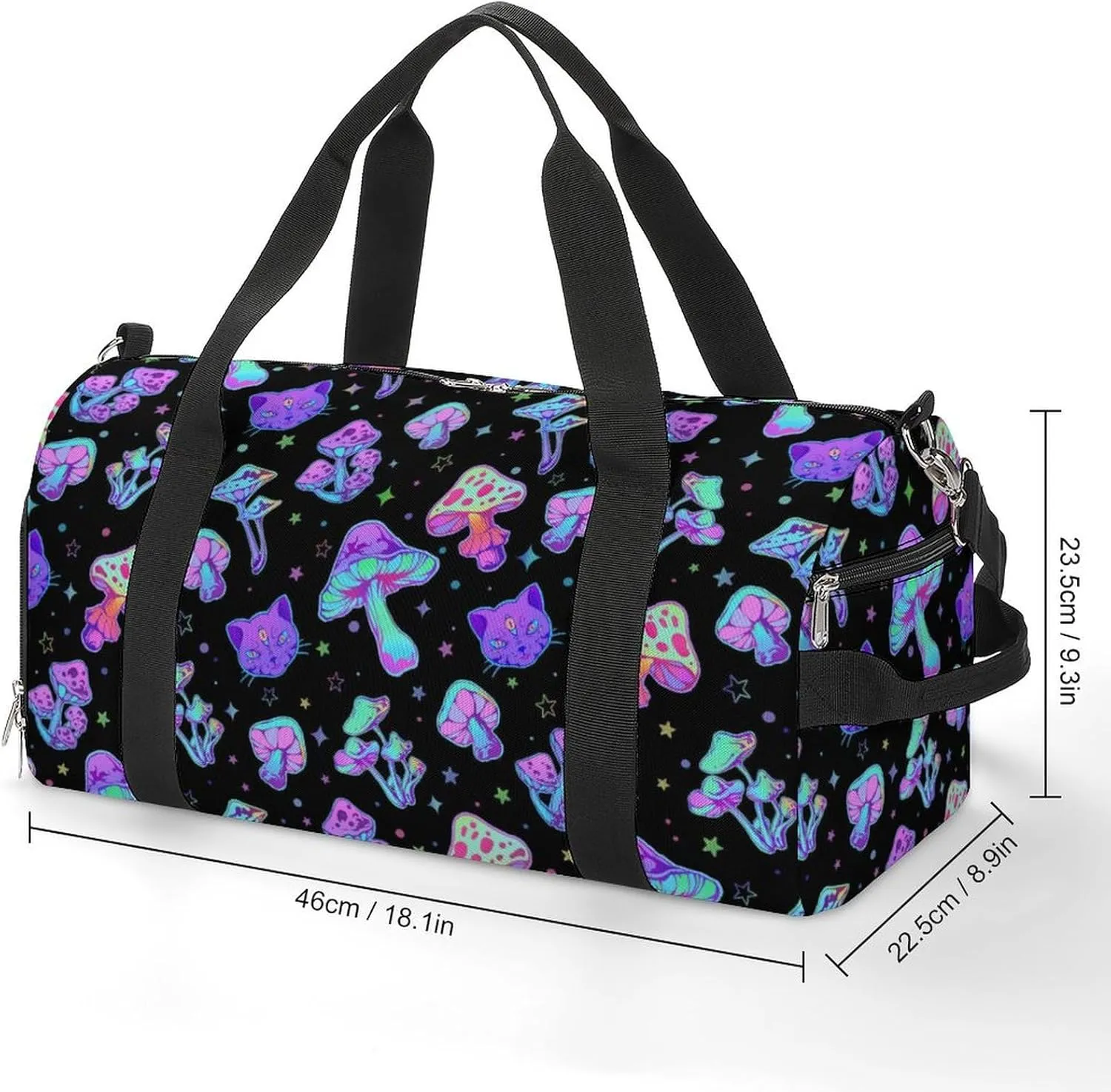 Mushroom Cat Sport Gym Duffle Travel Bag with Shoe Compartment,Wet Pocket for Men and Women