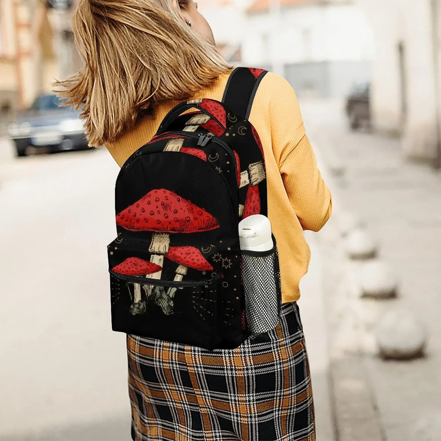 Mushroom Moon Backpack Print Work Leisure Travel Schoolbag Adjustable Practical Gift Unisex Laptop Backpack One Size