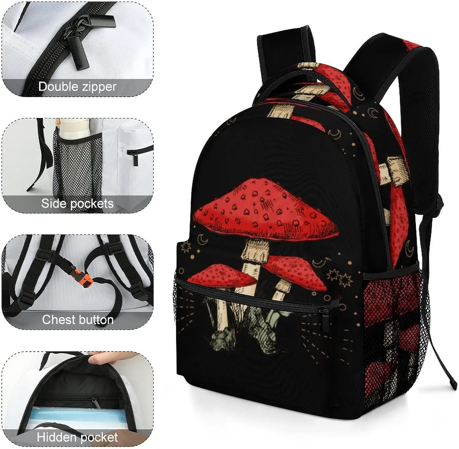 Mushroom Moon Backpack Print Work Leisure Travel Schoolbag Adjustable Practical Gift Unisex Laptop Backpack One Size