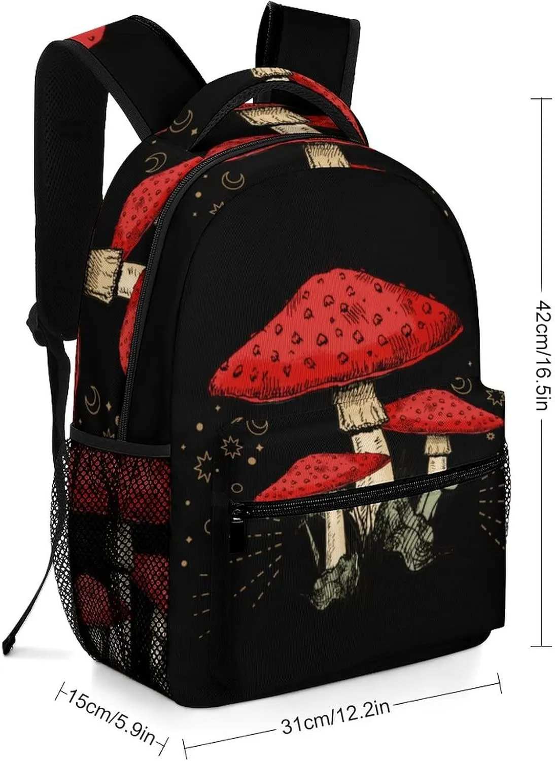 Mushroom Moon Backpack Print Work Leisure Travel Schoolbag Adjustable Practical Gift Unisex Laptop Backpack One Size