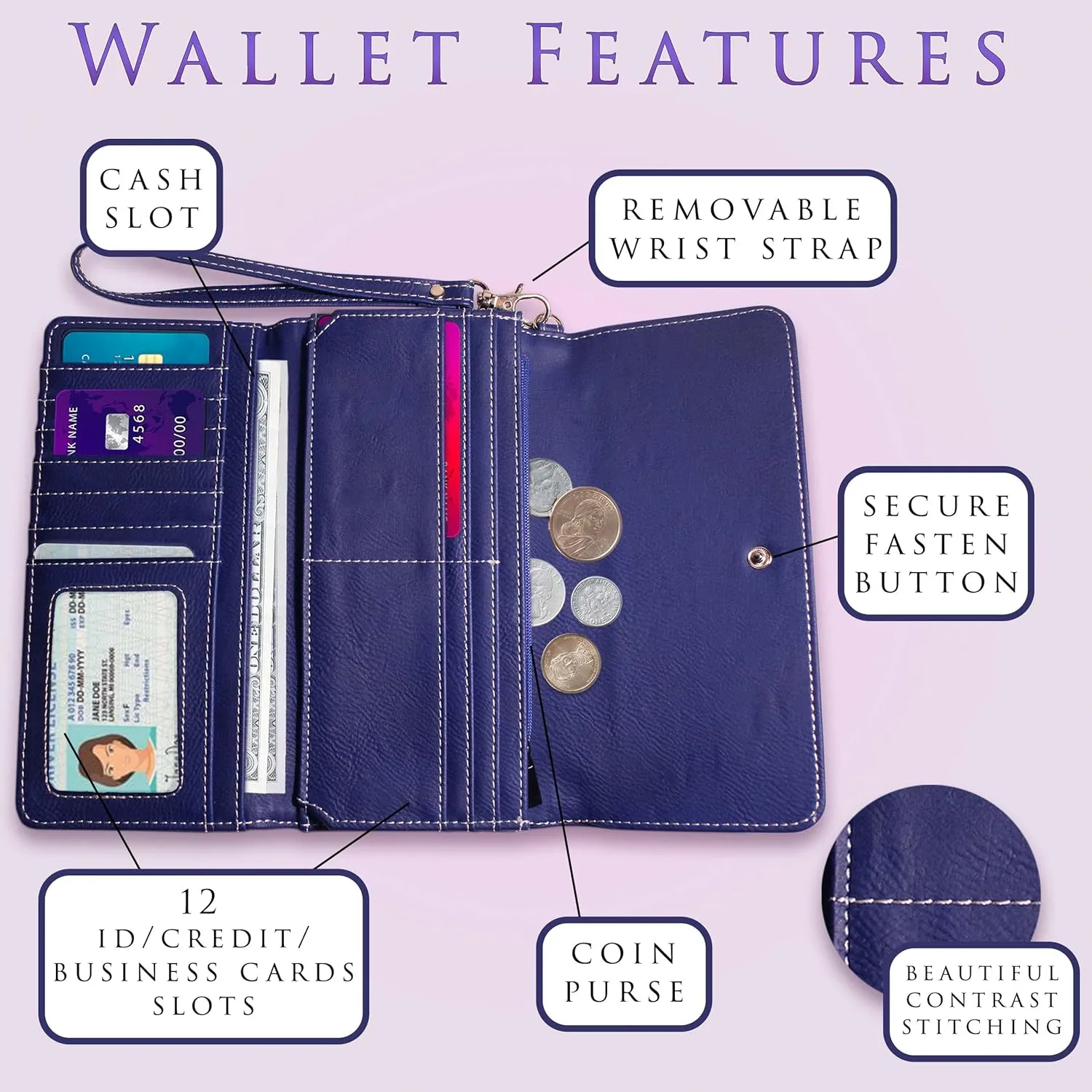 My Personal Memories, Personalized Women's Wristlet Wallet Clutch Purse with Removable Strap that Fits Keys, Phone and more