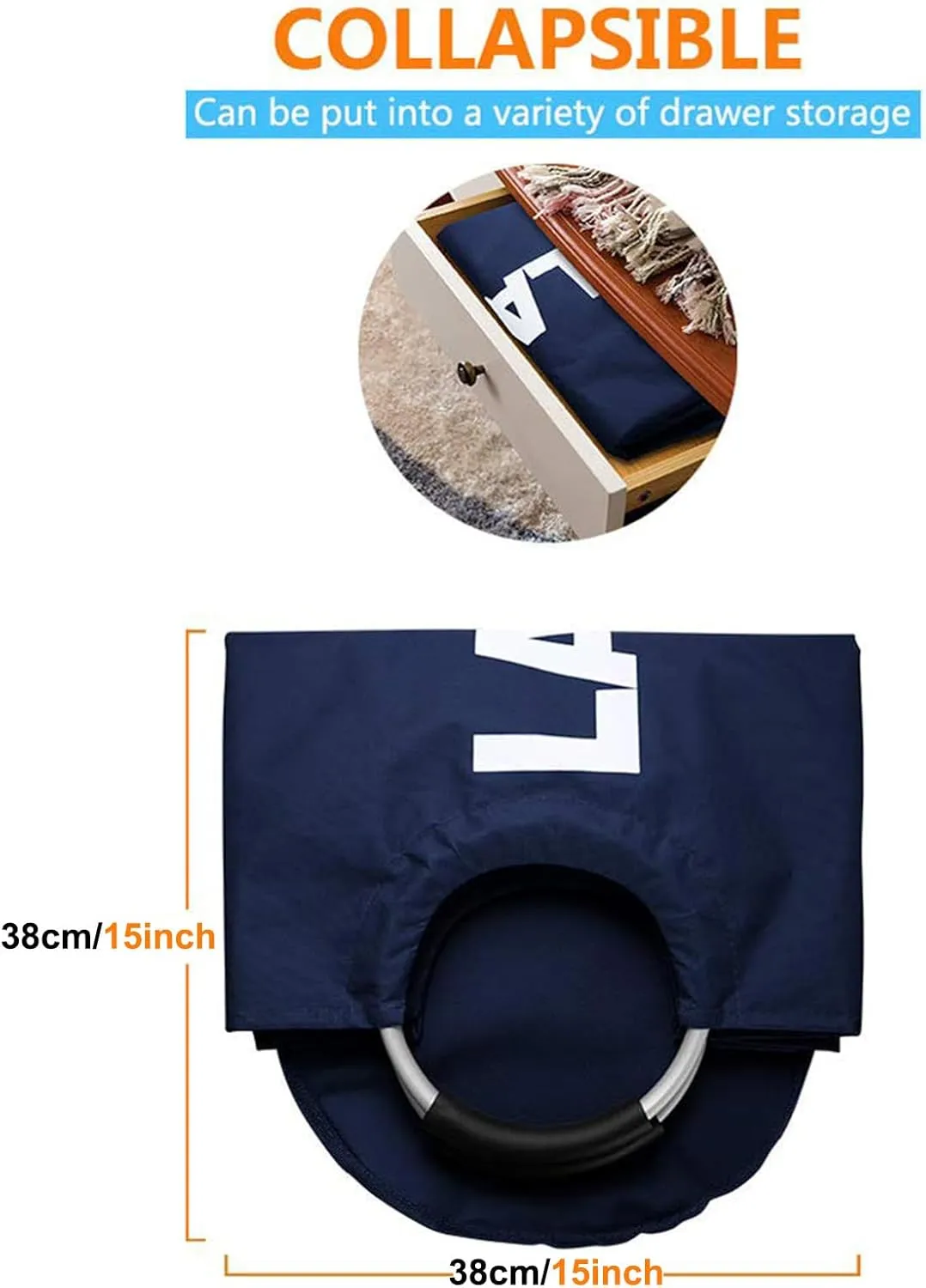 Mziart 90L Large Collapsible Laundry Hamper Laundry Basket with Alloy Handles for College, Camping and Home, Heavy Duty and Durable Thicken Foldable Clothes Storage Washing Bag (Dark Blue)