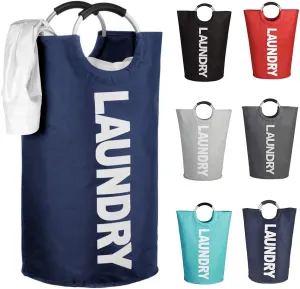 Mziart 90L Large Collapsible Laundry Hamper Laundry Basket with Alloy Handles for College, Camping and Home, Heavy Duty and Durable Thicken Foldable Clothes Storage Washing Bag (Dark Blue)