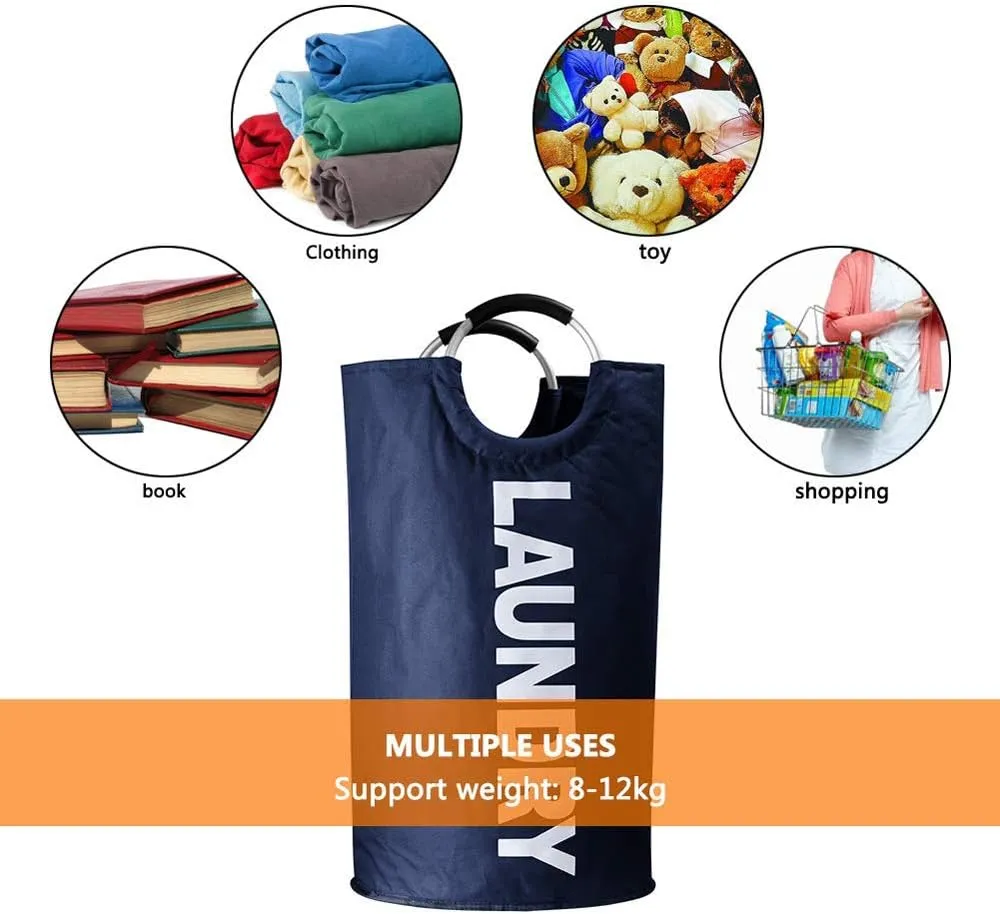Mziart 90L Large Collapsible Laundry Hamper Laundry Basket with Alloy Handles for College, Camping and Home, Heavy Duty and Durable Thicken Foldable Clothes Storage Washing Bag (Dark Blue)