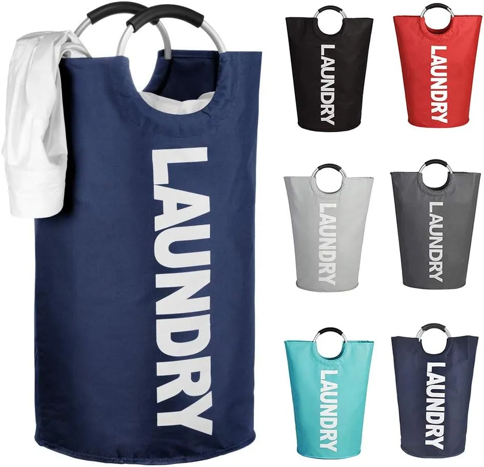 Mziart 90L Large Collapsible Laundry Hamper Laundry Basket with Alloy Handles for College, Camping and Home, Heavy Duty and Durable Thicken Foldable Clothes Storage Washing Bag (Dark Blue)