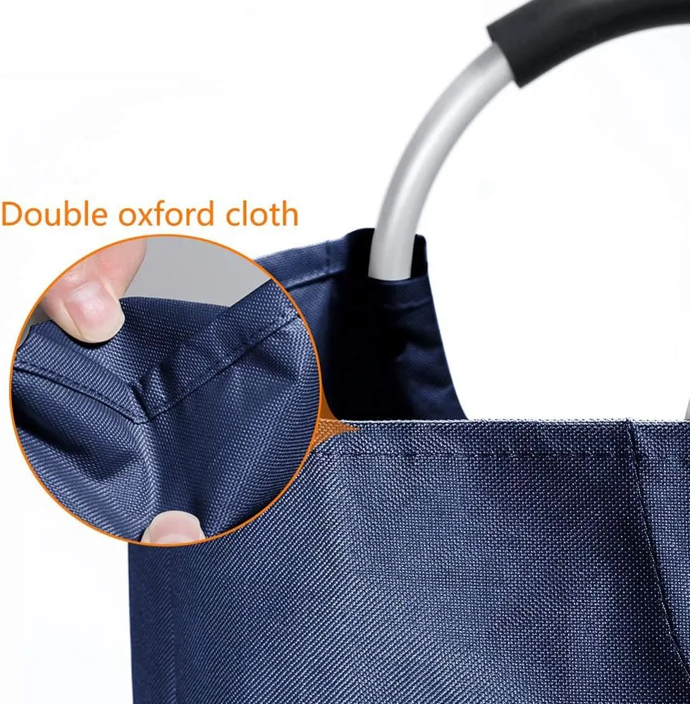 Mziart 90L Large Collapsible Laundry Hamper Laundry Basket with Alloy Handles for College, Camping and Home, Heavy Duty and Durable Thicken Foldable Clothes Storage Washing Bag (Dark Blue)