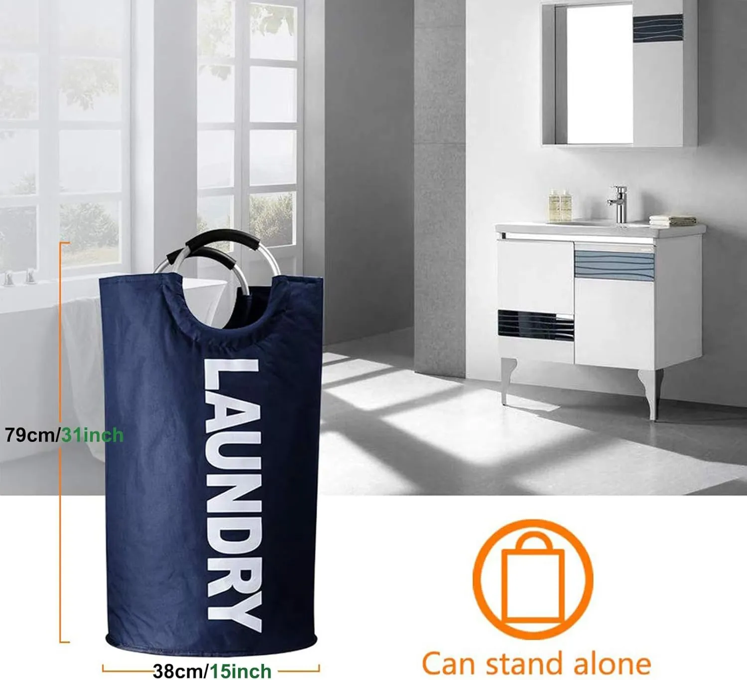 Mziart 90L Large Collapsible Laundry Hamper Laundry Basket with Alloy Handles for College, Camping and Home, Heavy Duty and Durable Thicken Foldable Clothes Storage Washing Bag (Dark Blue)