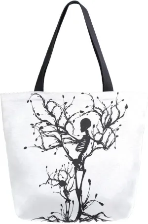 Naanle Skull Canvas Tote Bag Large Women Casual Shoulder Bag Handbag, Tree of Life Reusable Multipurpose Heavy Duty Shopping Grocery Cotton Bag for Outdoors.