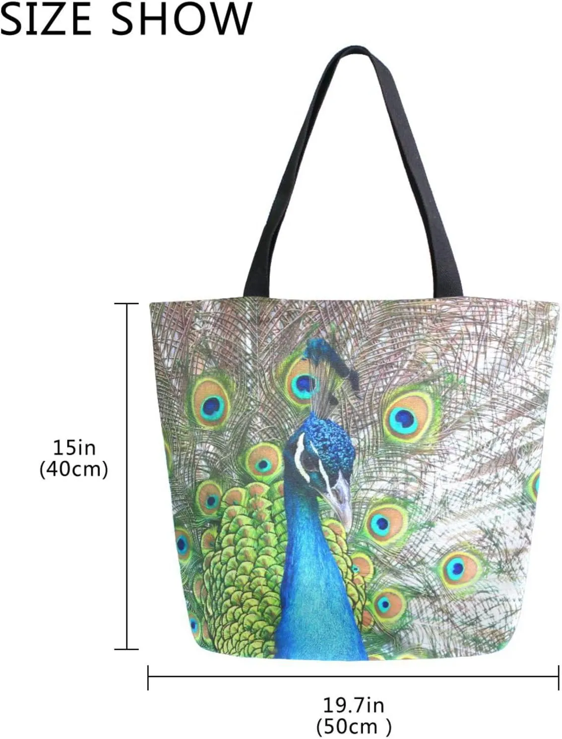 Naanle Womens Canvas Tote Bag Large Casual Shoulder Bag Handbag Peacock Feathers Canvas Tote Bag Reusable Grocery Shopping Cloth Bags Beach Bag for Women
