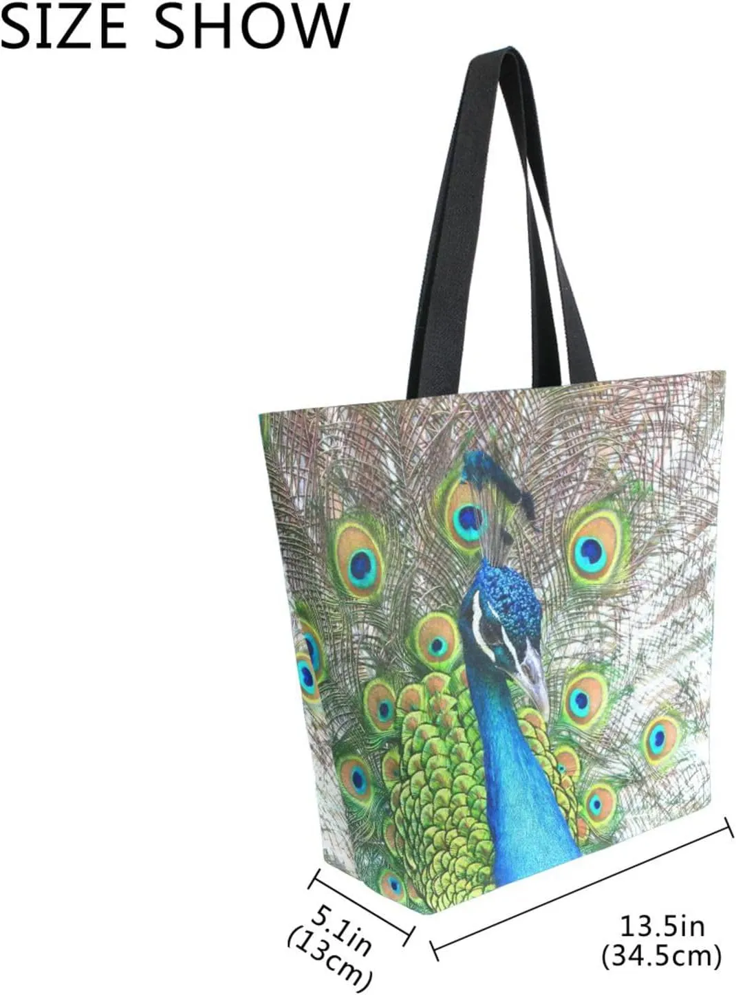 Naanle Womens Canvas Tote Bag Large Casual Shoulder Bag Handbag Peacock Feathers Canvas Tote Bag Reusable Grocery Shopping Cloth Bags Beach Bag for Women