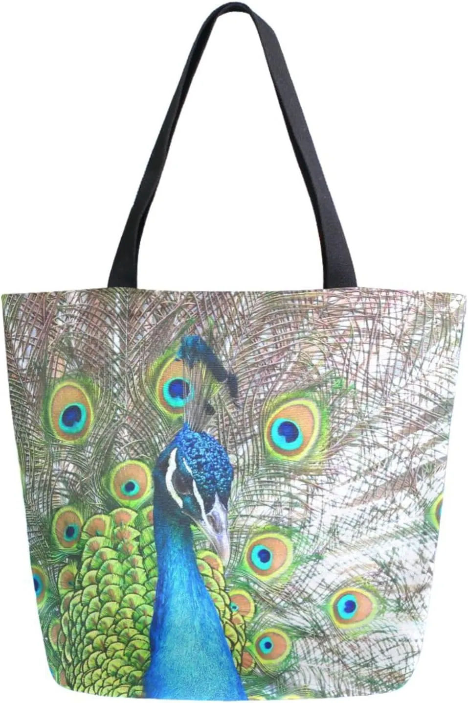 Naanle Womens Canvas Tote Bag Large Casual Shoulder Bag Handbag Peacock Feathers Canvas Tote Bag Reusable Grocery Shopping Cloth Bags Beach Bag for Women