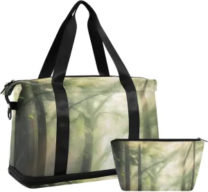 Natural Forest Sunlight Gym Bag for Women Sport Travel Duffel Bag Shoulder Weekender Overnight Bags with Wet Pocket & Shoe Compartment