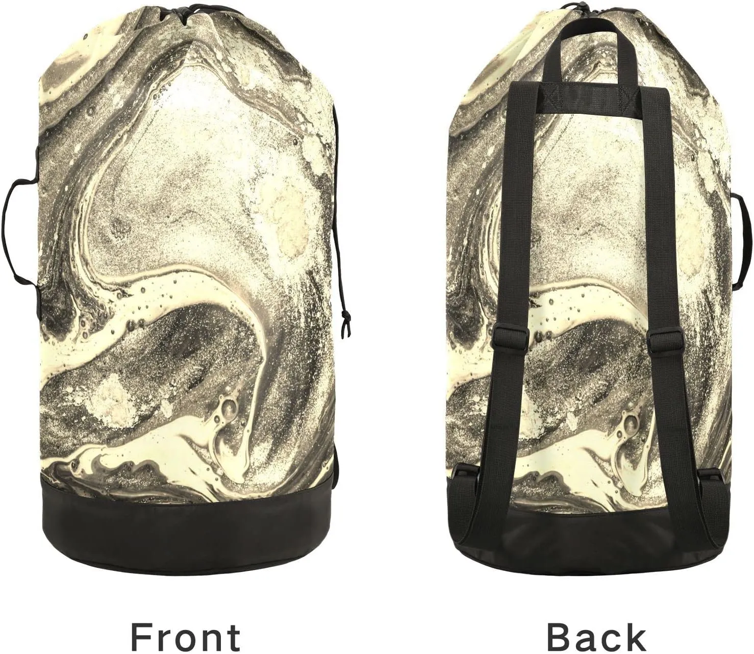 Natural Luxury Gold Marble Golden Powder Oriental Art Backpack Laundry Bag, Laundry Backpack with Shoulder Straps, Waterproof Nylon Clothes Hamper Bag for Men Women Yoga Backpack