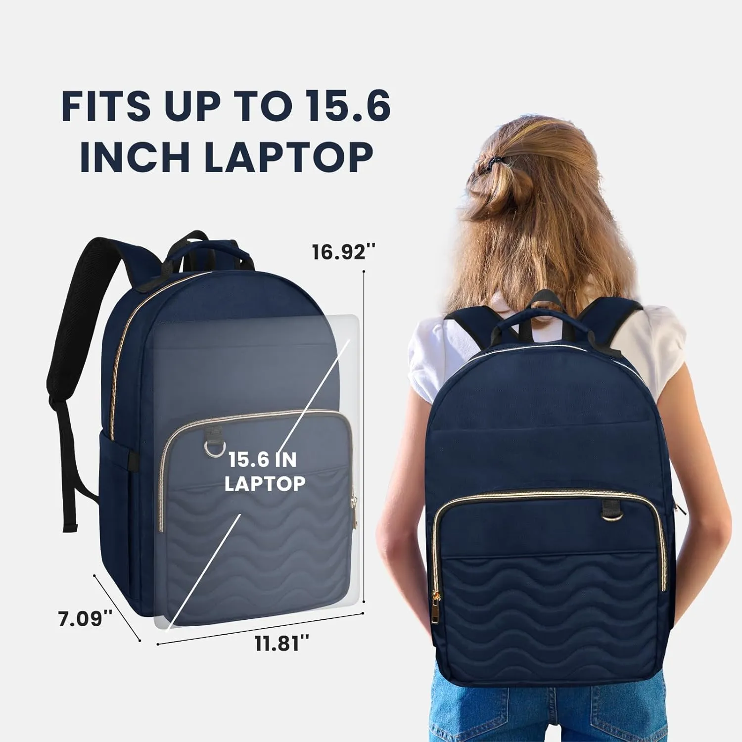 Navy Blue Backpack for Women,Backpack with Laptop Compartment,School Bag for Teens Girls, Travel Backpack Carry On, Nurse Teacher Computer Backpack, Water Resistant Daypack for College