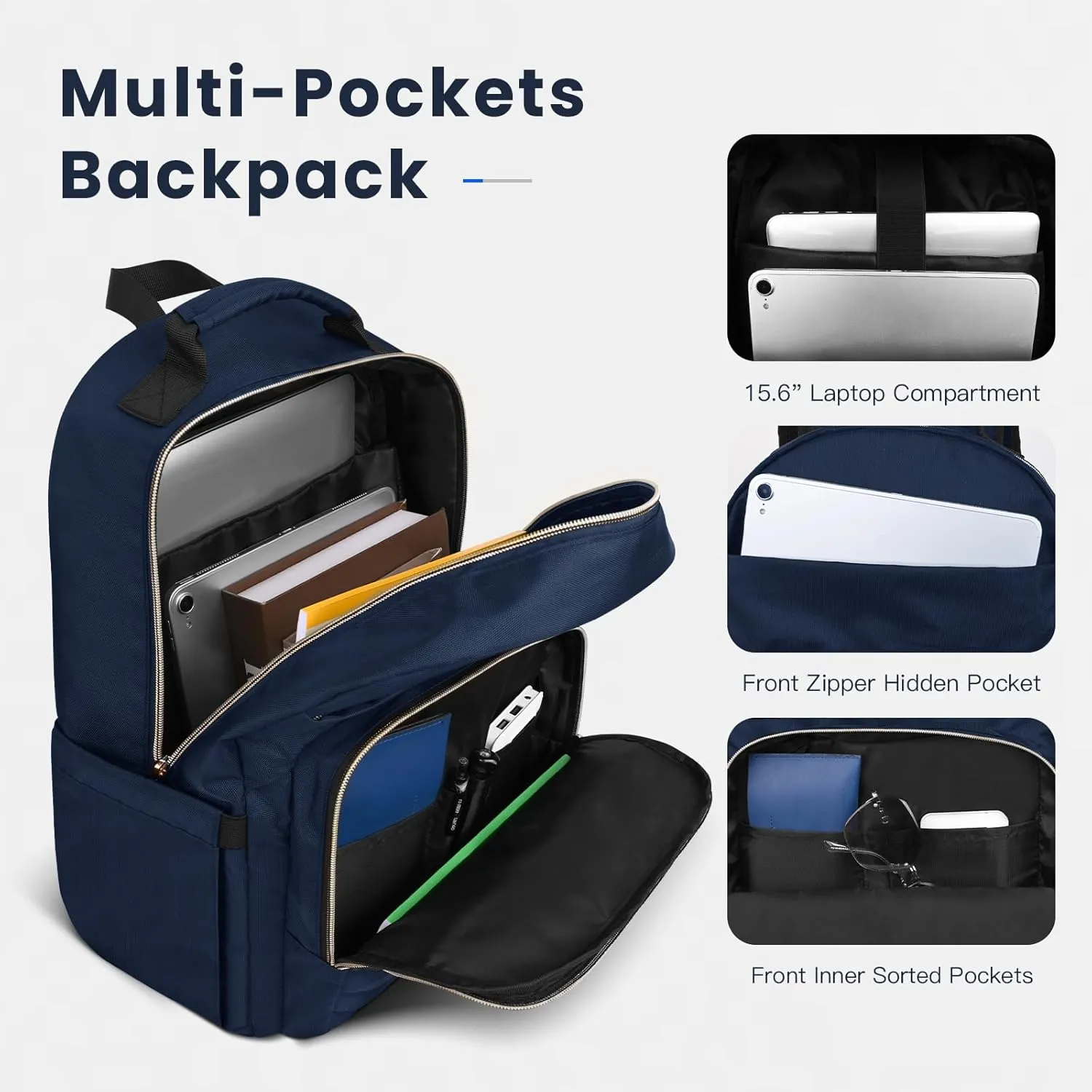 Navy Blue Backpack for Women,Backpack with Laptop Compartment,School Bag for Teens Girls, Travel Backpack Carry On, Nurse Teacher Computer Backpack, Water Resistant Daypack for College
