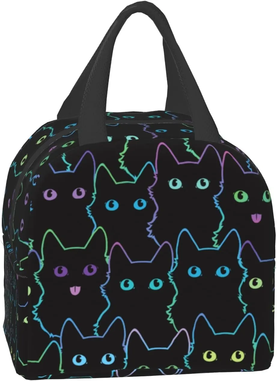 Nerxy Cat Lunch Bag Cute Leakproof Cooler Lunch Box Colorful Cat Silhouettes Insulated Meal Tote Kit Lunch Containers For School Office Picnic For Kids Adults Children,8.5x8x5 In(catLB230406)