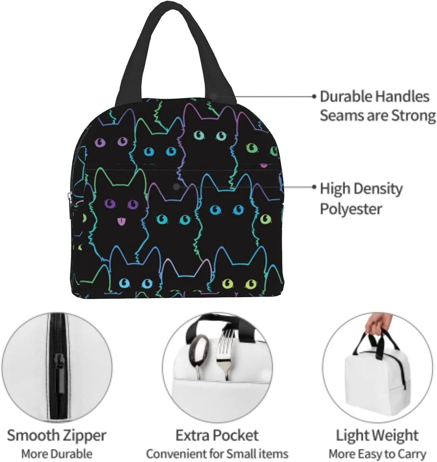 Nerxy Cat Lunch Bag Cute Leakproof Cooler Lunch Box Colorful Cat Silhouettes Insulated Meal Tote Kit Lunch Containers For School Office Picnic For Kids Adults Children,8.5x8x5 In(catLB230406)