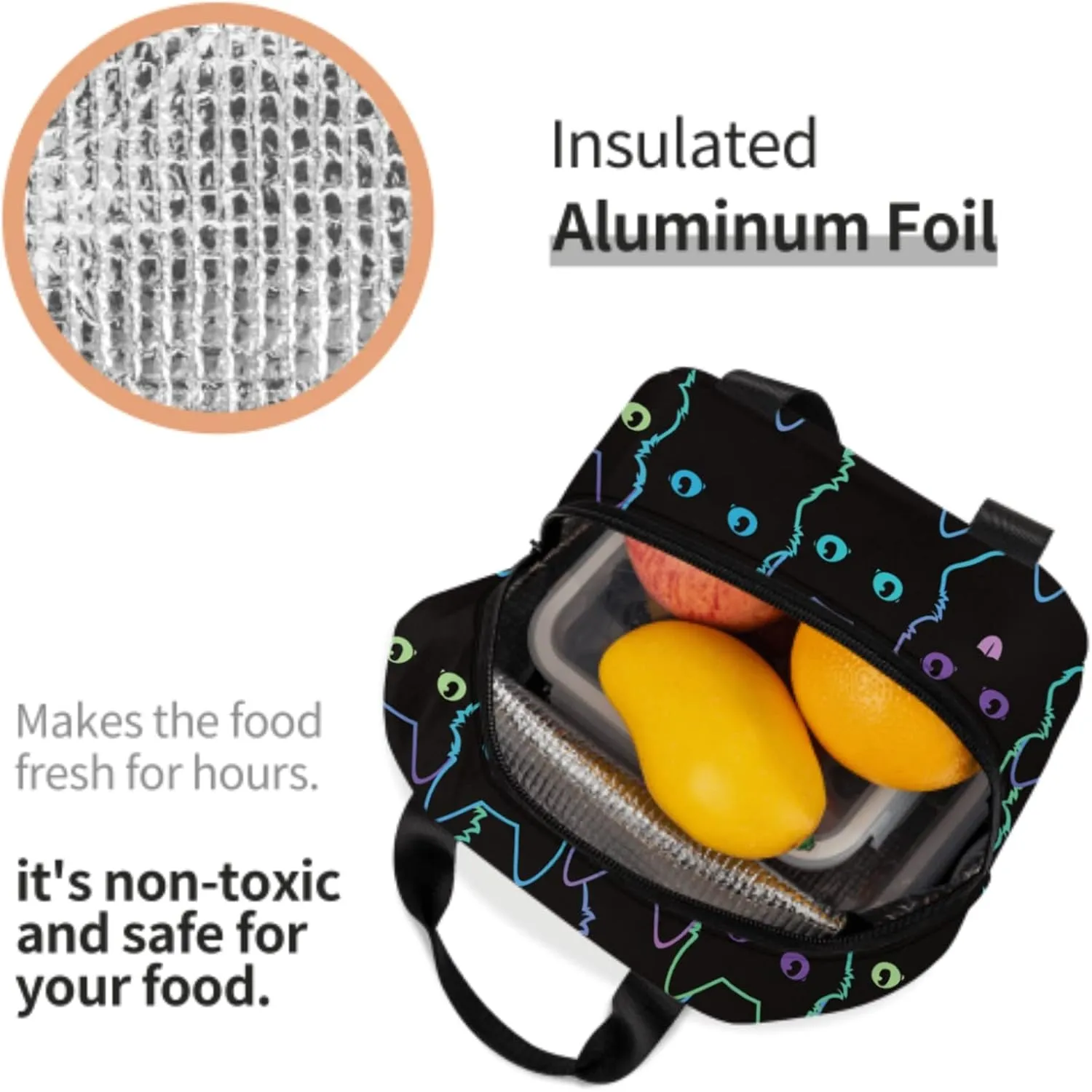 Nerxy Cat Lunch Bag Cute Leakproof Cooler Lunch Box Colorful Cat Silhouettes Insulated Meal Tote Kit Lunch Containers For School Office Picnic For Kids Adults Children,8.5x8x5 In(catLB230406)