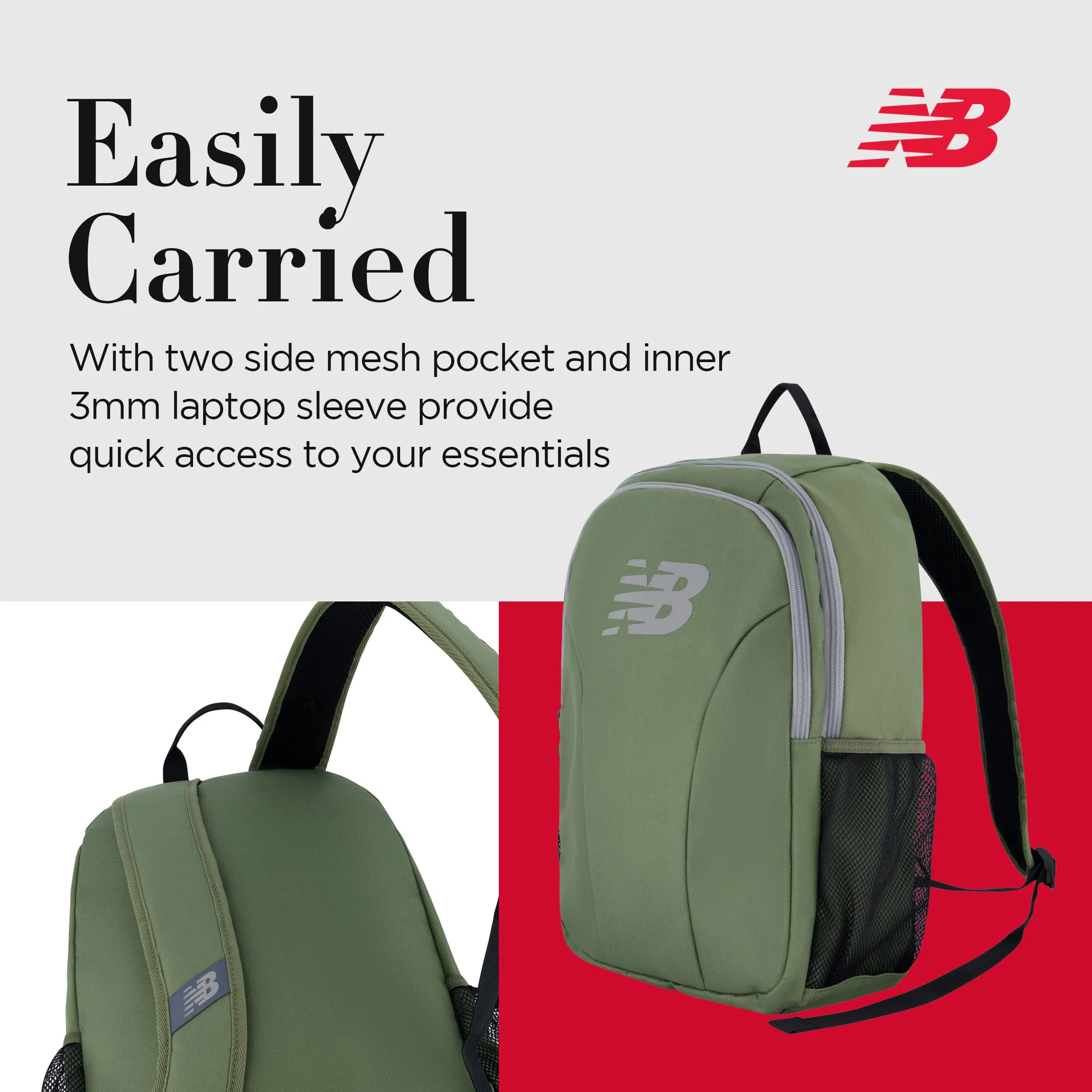 New Balance Laptop Backpack, Travel Computer Bag for Men and Women, Olive, 19 Inch