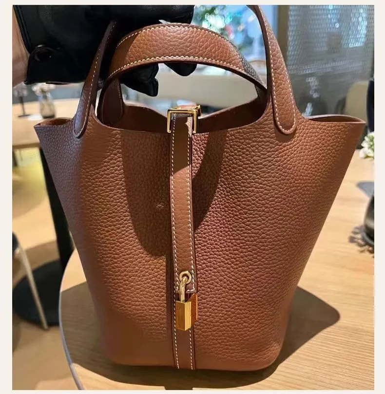 New bucket bag leather women's handbag advanced sense large capacity first layer cowhide basket bag