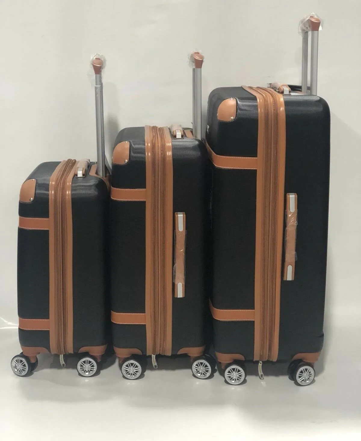 NEW LONDON FOG VINTAGE HARDSIDE SPINNER LIGHTWEIGHT 3 Piece LUGGAGE SET BLACK