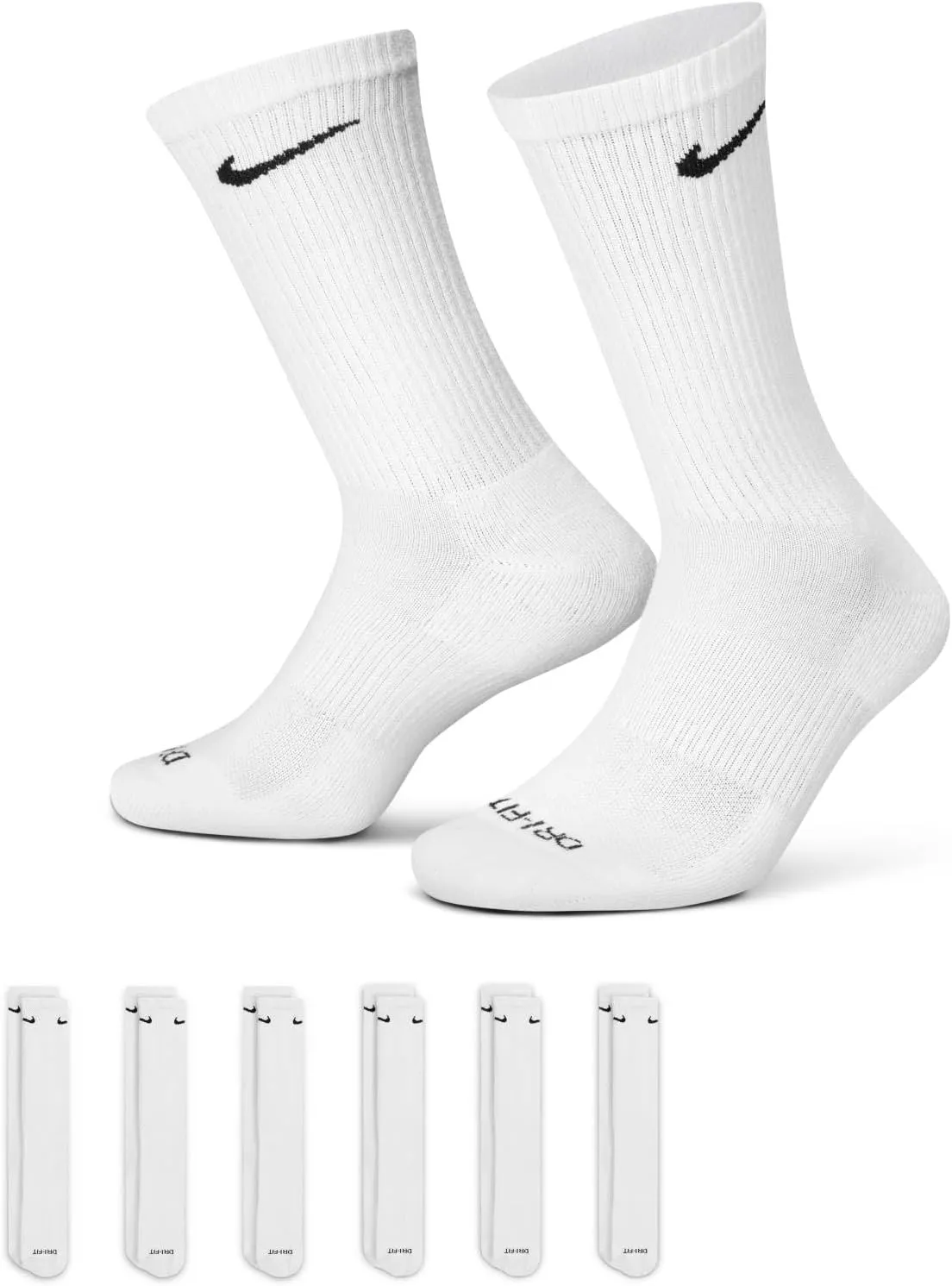 Nike mens Training Cotton Cushioned Crew 6 PackSocks, White/Black, X-Large