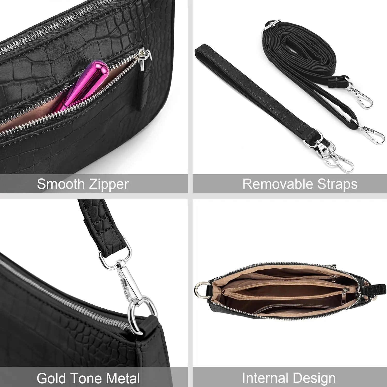 NIUEIMEE ZHOU Small Shoulder bag with 2 Removable Straps Cross Body Clutch Purse Handbag for Women