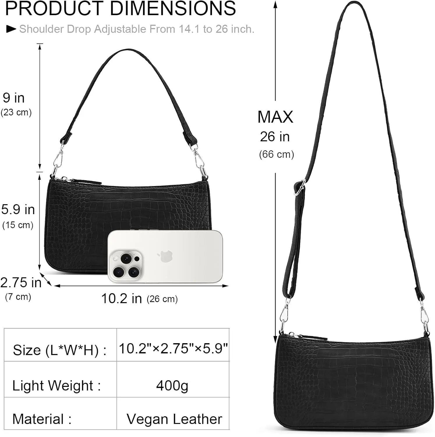 NIUEIMEE ZHOU Small Shoulder bag with 2 Removable Straps Cross Body Clutch Purse Handbag for Women